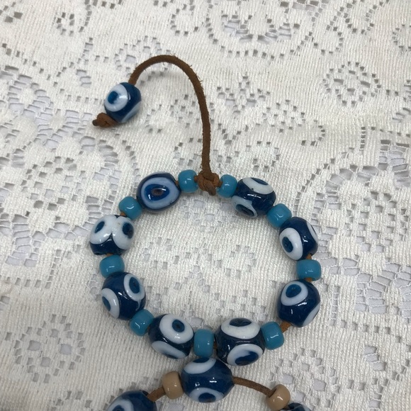 Natural Stone Evil Protective Eye Bracelet Leather Cord Strung Set Of 2 - Picture 4 of 9